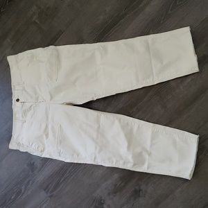 Gap High Rise Straight Leg Cream Tonal Pinstripe Cropped   Khaki Pants Sz 16